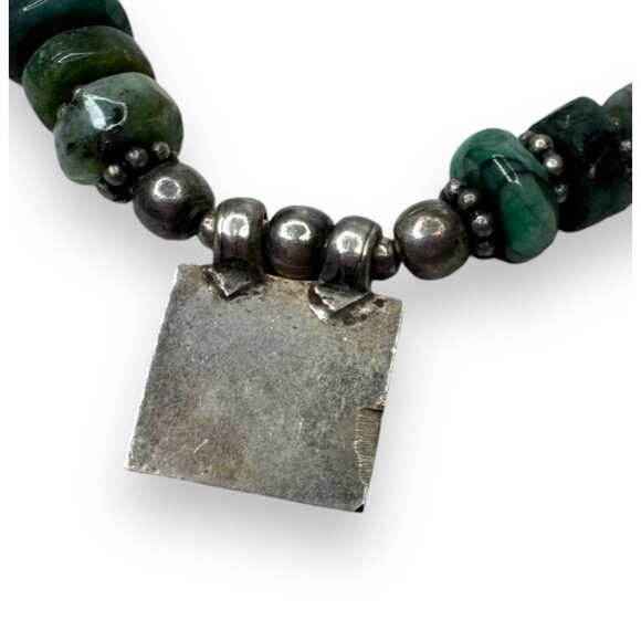 Handmade Sterling Tribal Emerald Necklace Bull Amulet Rajasthan Afghan Style - Picture 8 of 9